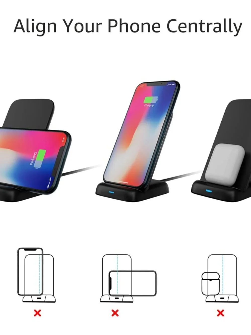 10W Qi Certified Wireless Charging Stand - Fast Charging for iPhones & Samsung